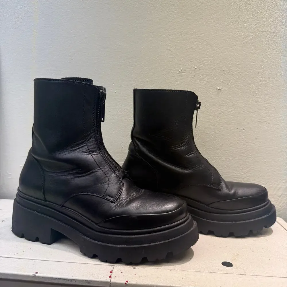 Thursday Boot Company 8 Ryder Platform Boots Black Leather Zip Goth